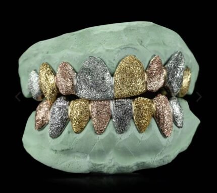 SSS Diamond dust 3x Tone set s925 sterling silver filled 14k gold grillz