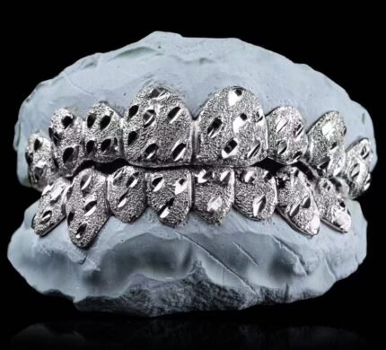 SSS Diamond dust set grill cut solid s925 sterling filled 14k gold