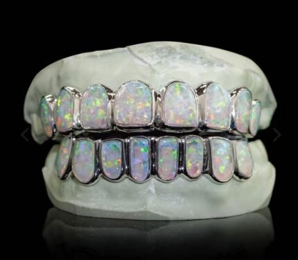 Opal cut set colors grillz white gold and blue opal