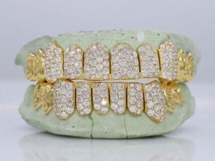 SSS Jumbos double row diamond cut set solid goldMoissanite diamond grillz