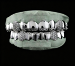 SSS Custom Diamond dust Solid gold Grillz Icedout FangsWVS Diamonds set S925 Filled 14k solid dental goldcustomized molded Tooth Gem Oral accessories.