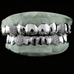 SSS Custom Diamond dust Solid gold Grillz Icedout FangsWVS Diamonds set S925 Filled 14k solid dental goldcustomized molded Tooth Gem Oral accessories.