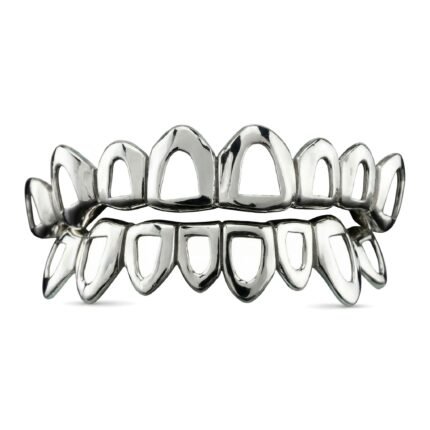 Open Face S925 Silver Grillz 8 Top & 8 Bottom Teeth - Hollow Hip Hop Grills