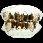 S925 Silver Gold Plated Moissanite Grillz - Half Iced Half Plain Top & Bottom Teeth Grillz