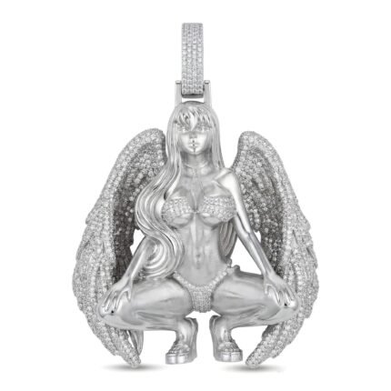 3D Winged Anime Angel Pendant Brass Micro Pave CZ Bling Hip Hop Necklace Charm