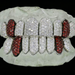 SSS Jumbos blood stone fangs icedout diamond cut grillzWS Moissanite diamonds Perm/Deep Cut set S925 filled14k solid gold grillz Molded oral tooth gems accessorries