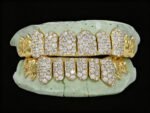 SSS Jumbos double Row diamond cut set VVS Moissanitediamonds Perm/Deep Cut set S925 filled 14k solid goldgrillz Molded oral tooth gems accessorries