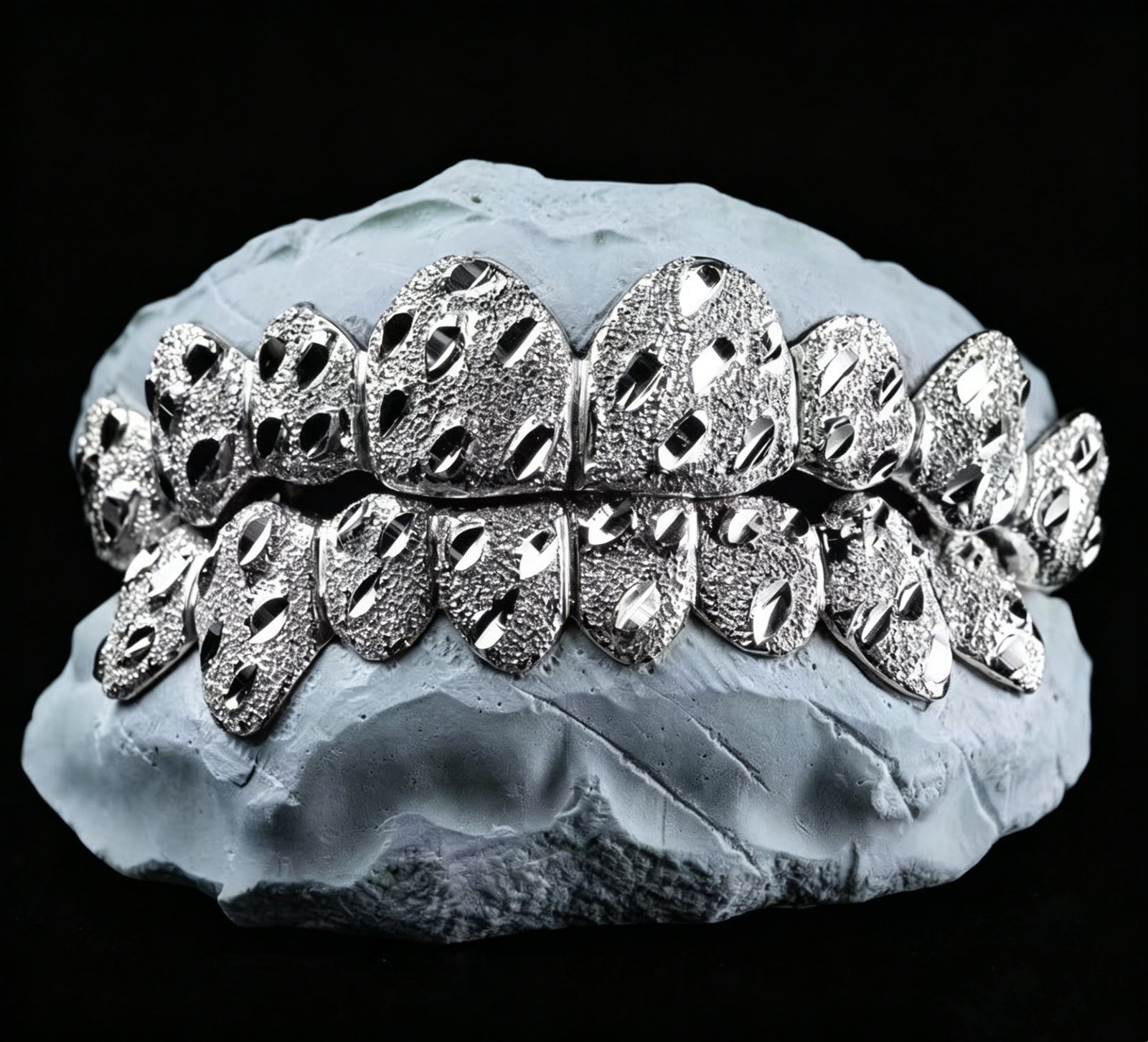 14K纯金定制牙饰介绍 (8) SSS Custom Diamond dust nugget cut Solid gold Grillz setS925 Filled 14k solid dental gold customized moldedTooth Gem Oral accessories. - Image 1