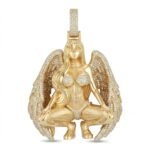 3D Angel Girl Pendant with Wings, Full Paved CZ Stones, Copper Hip Hop Charm - Image 3