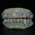 SSS Opal gemstone WVS Moissanite Diamonds ovalPerm/deep cut Icedout diamonds set S925 Filled 14k soliddental gold customized molded Tooth Gem Oralaccessories.